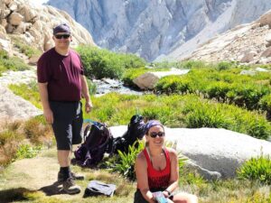 Site owner and husband at Trail Side Meadow on Mt. Whitney